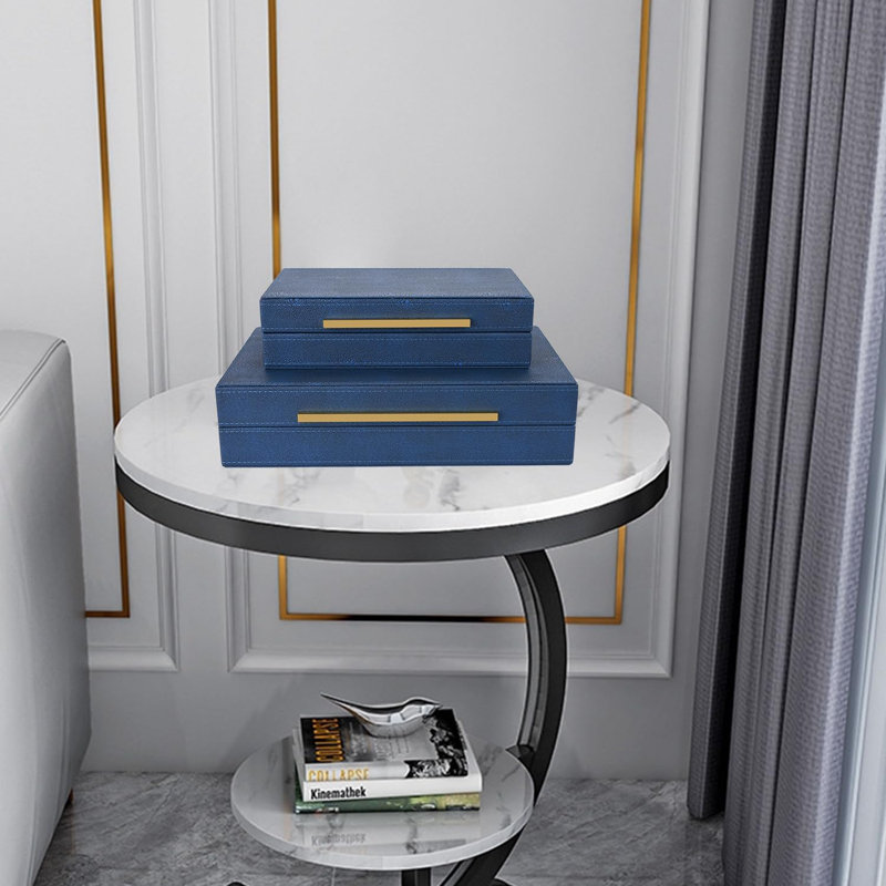 Ensemble de 2 boîtes décoratives en similicuir chagrin bleu marine
