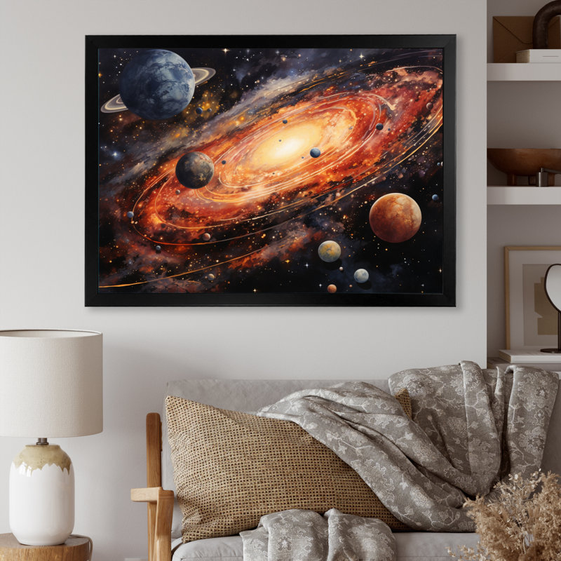 «Météores Comets Embrace I» sur toile, H 12 po x l 20 po x P 1 po, Cadre photo noir