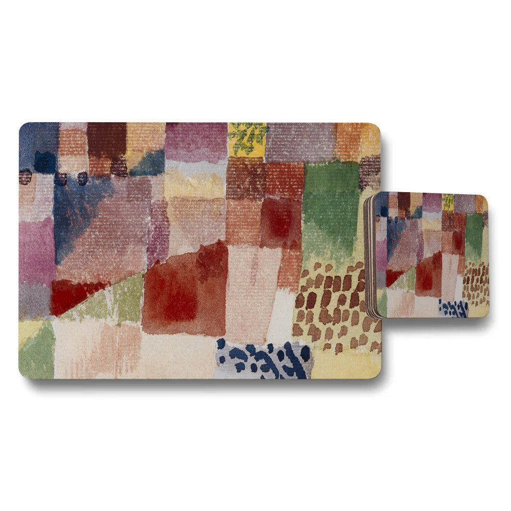 Abstract Patchwork Placemat And Coaster Set For Dining Table