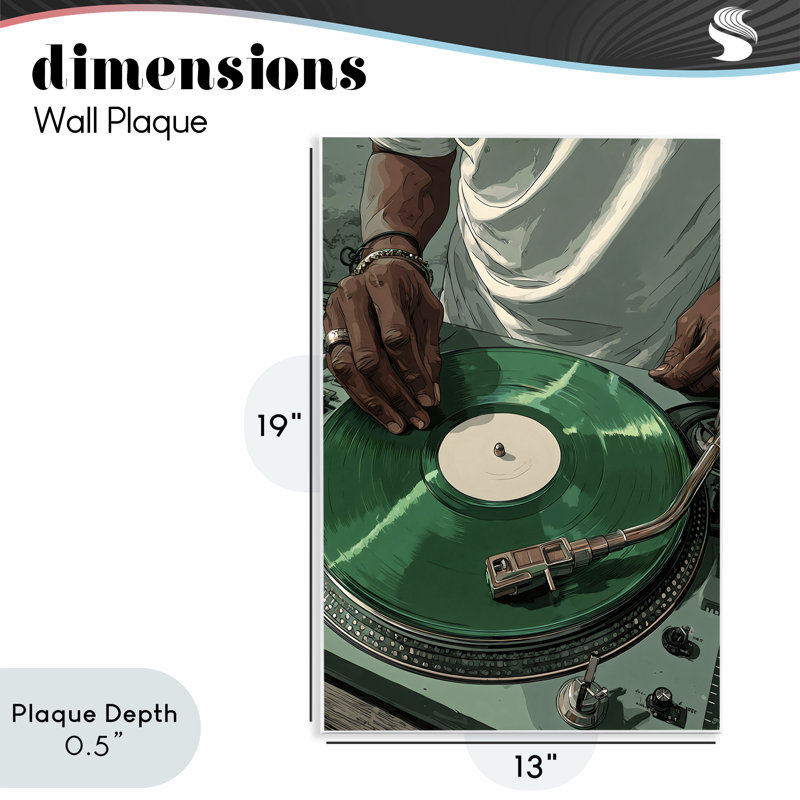 Plaque murale verte DJ Spinning, par Franklyn Gregory, 19 x 13