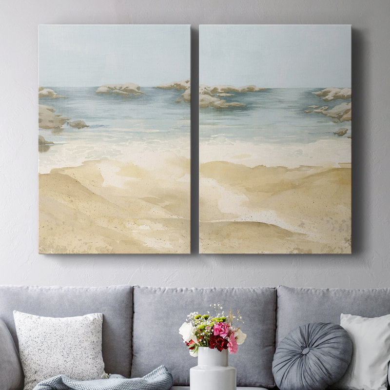Tranquil Beach I - Toile tendue avec châssis de qualité supérieure - Prêt à accrocher, H 18 po x l 12 po