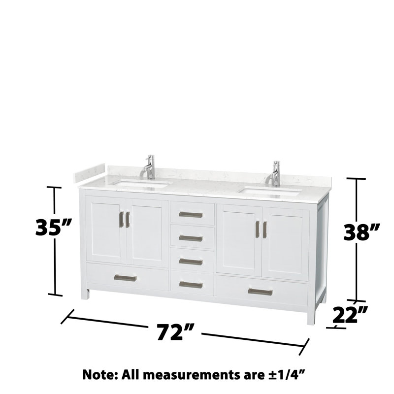 Sheffield 72" Freestanding Double Bathroom Vanity with Cultured Marble Top with 70" Mirror, White, Carrara Cultured Marble