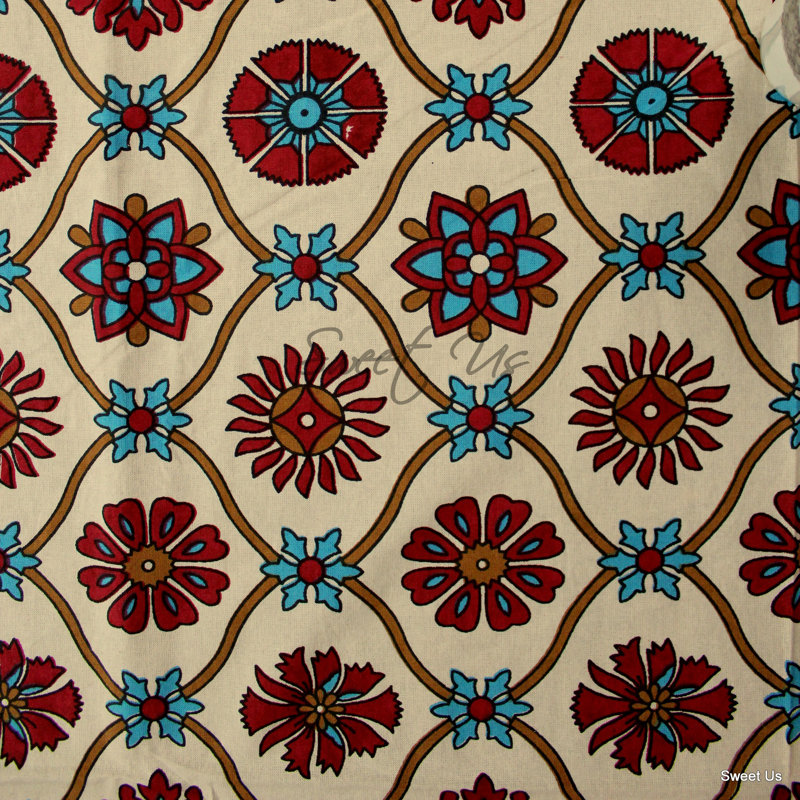 Cotton Floral Tablecloth Rectangle, 106" L x 106" W, Red