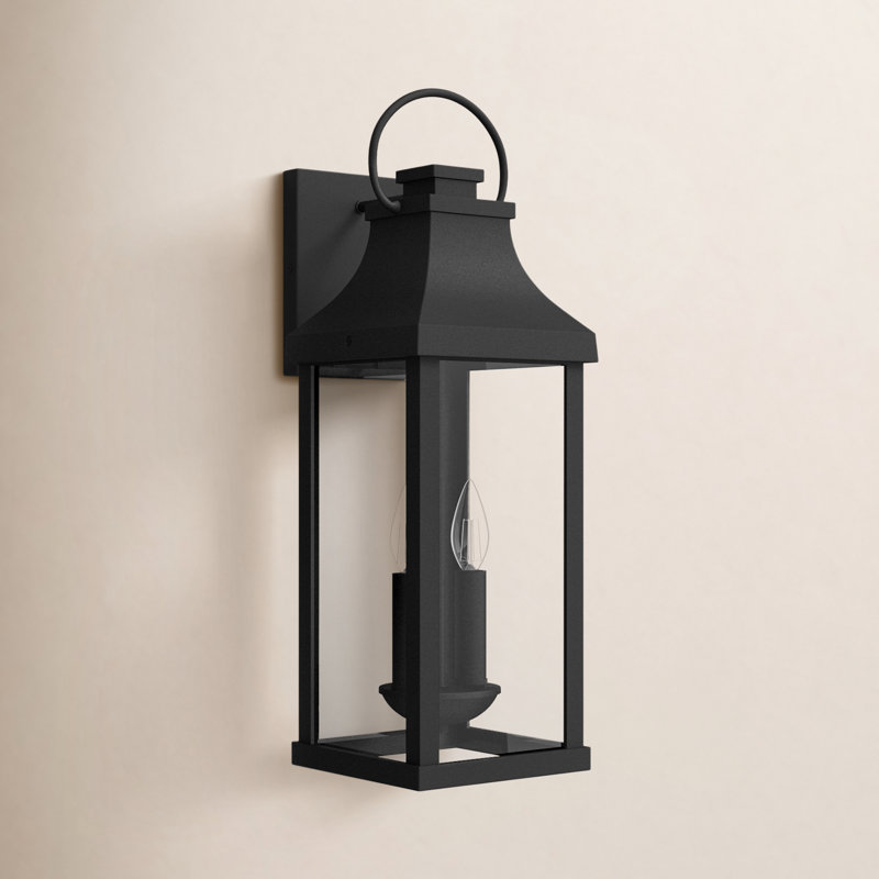 Lanterne murale d'extérieur moyenne 2 lumières l 7 po x H 21 po Caden avec verre transparent, Noir