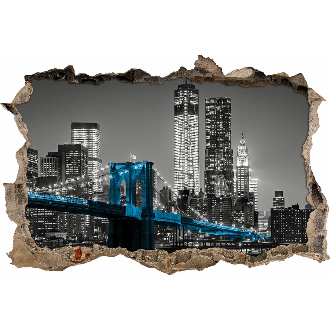 Wandtattoo Brooklyn-Bridge mit Wolkenkratzern bei Nacht