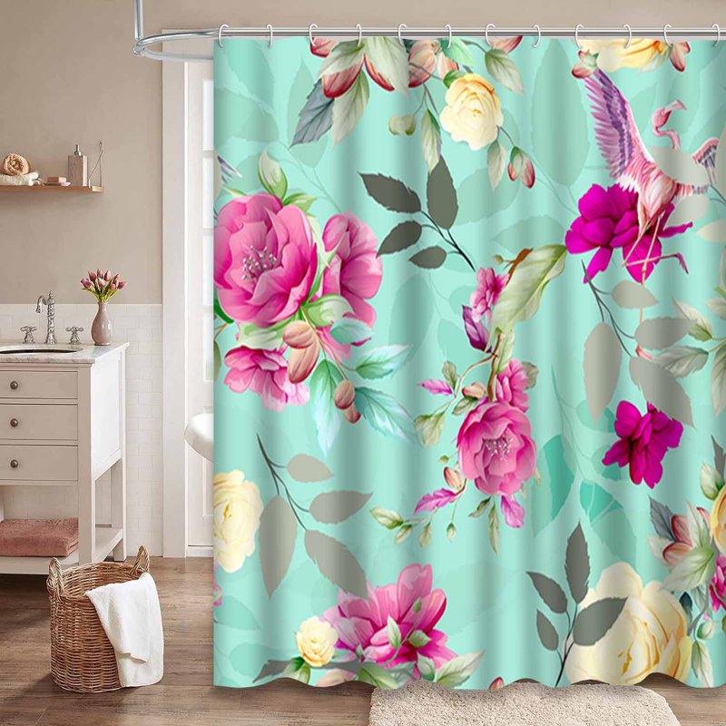 Rideau de douche imperméable à motif floral avec 12 crochets, L 72 po x l 84 po