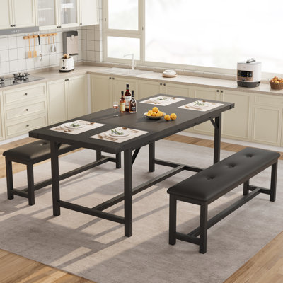 Ensemble de table de salle à manger pour 4-6 personnes avec 2 bancs rembourrés
