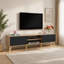 Meuble télé contemporain en faux bois avec étagères et placards de rangement