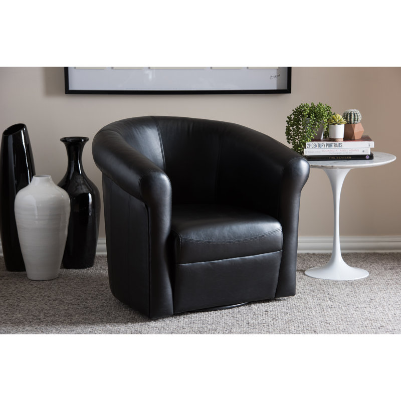 Kabeer Faux Leather Swivel Barrel Chair