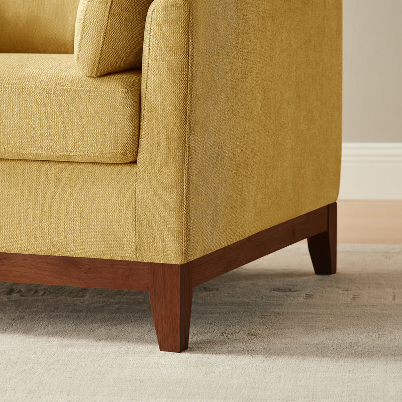 Chaise d'appoint en chenille avec pieds en bois d'hévéa massif, Jaune marguerite