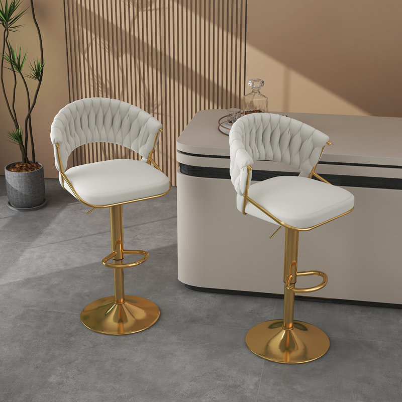 Christal Height Adjustable Swivel Bar Stool, Ivory, Gold