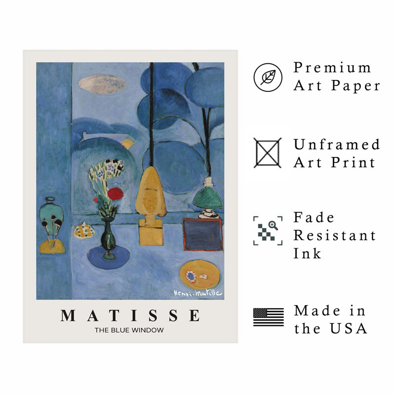 «Architecture and Buildings Henri Matisse The Blue Window Bohemian», reproduction d'art non encadrée, H 20 po x l 16 po