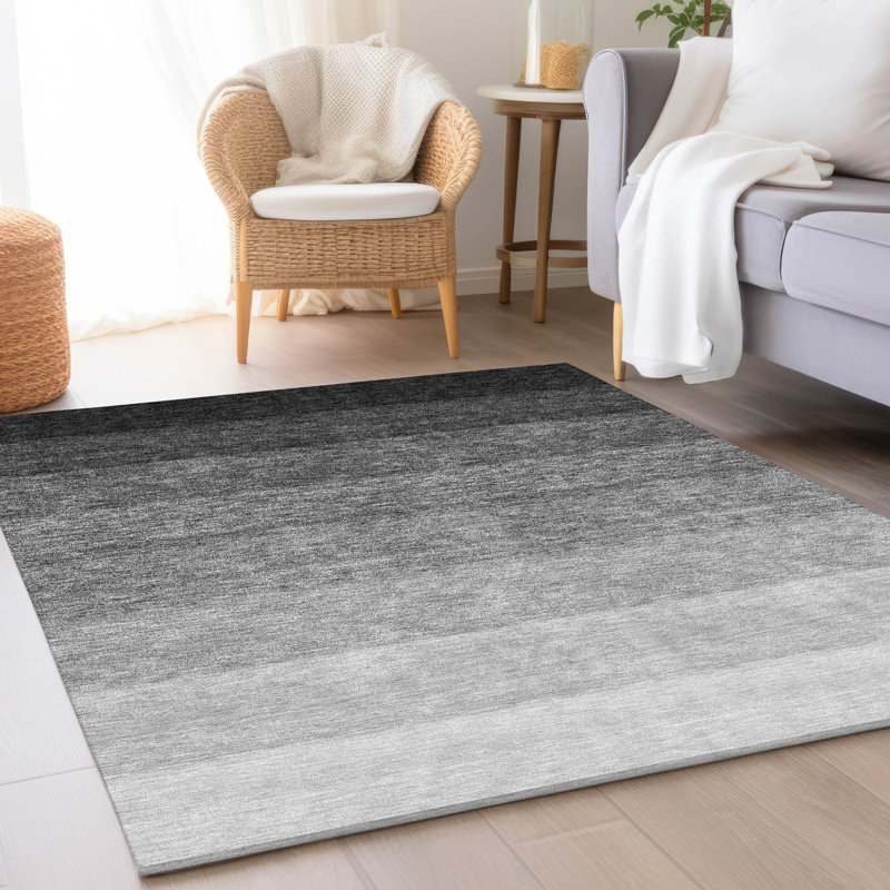 Premium Machine Washable Prisco Black Rug, Rectangle 2'6" x 3'10"