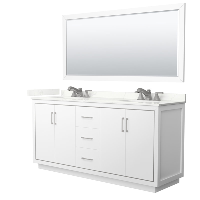 72'' W Double Vanity, Giotto Quartz, White, Brushed Nickel