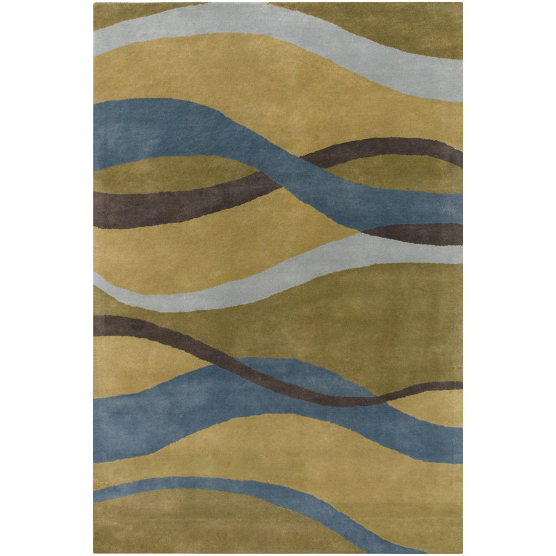 Tapis brun / brun clair en laine touffeté à la main Abstract, 2 pi x 3 pi