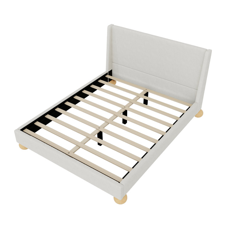 Lit plateforme tapissier moderne avec tête de lit à oreilles et pieds ronds en bois Modern Boucle