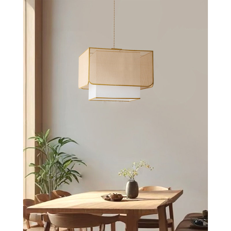 Nouveau lustre en abat-jour en rotin de style chinois, 11.81" H x 15.7" W x 15.7" D