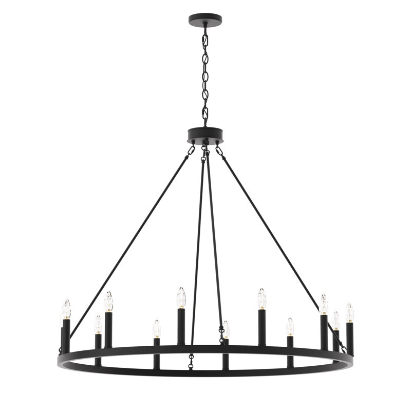 Beck 12-Light Dimmable Wagon Wheel Chandelier, Aged Zinc