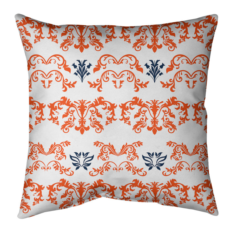Housse de coussin Denver Football Baroque, 20 po X 20 po, Croisé en coton, Blanc / orange / bleu marine