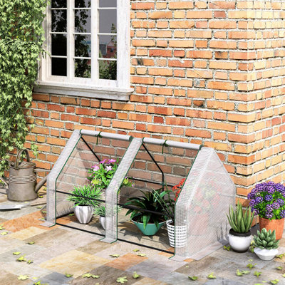 6' X 3' Outdoor Garden Portable Mini Greenhouse In White With Water - Repellent Pe Cover And Roll Up Zipper Ventilation Zippered