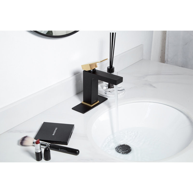 Single-handle Bathroom Faucet with Drain Assembly, Matte Black/Brushed Gold