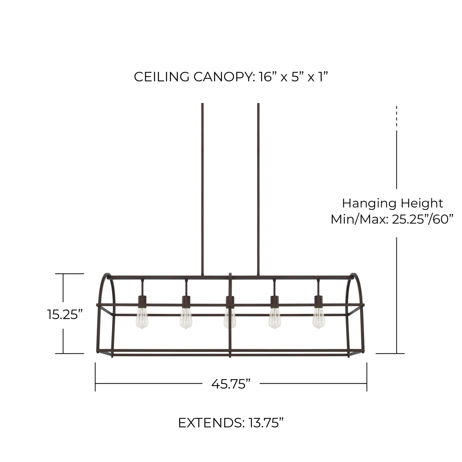 5 Light Dimmable Pendant, Bronze