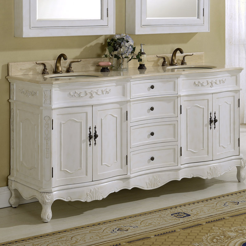 Ensemble de meuble-lavabo double 72 po Burnet, Blanc antique, Crème, Blanc