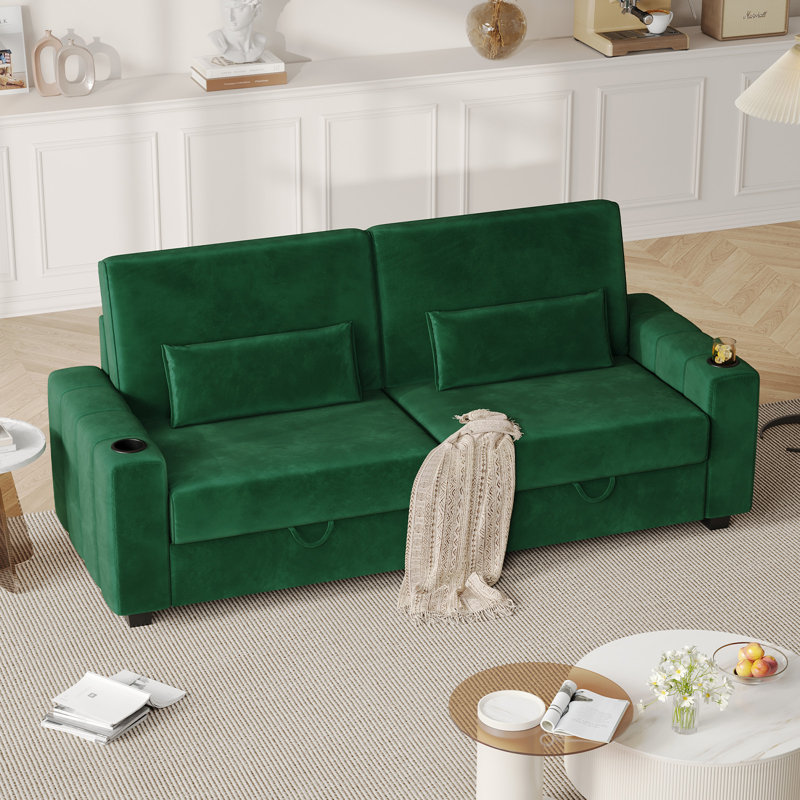 Grand canapé-lit de 75 po, canapé 2 places avec rangement, canapé à assise profonde avec ports USB et Type-C, canapé de salon pour chambre à coucher