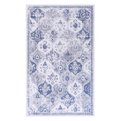 Tapis 5 x 8 bleu lavable, antidérapant et à poils courts pour la chambre à coucher, le couloir, la cuisine, le salon et les animaux de compagnie