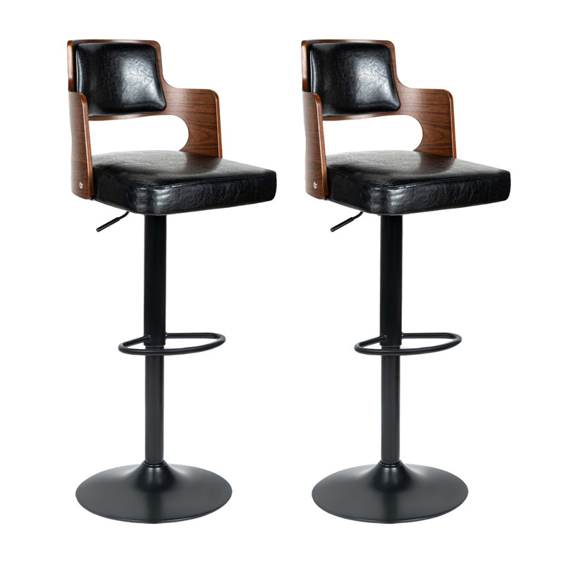 Ensemble de tabourets de comptoir en tissu noir d'inspiration Mid-Century, conception ergonomique avec sièges rembourrés confortables et structure en bois d'hévéa robuste