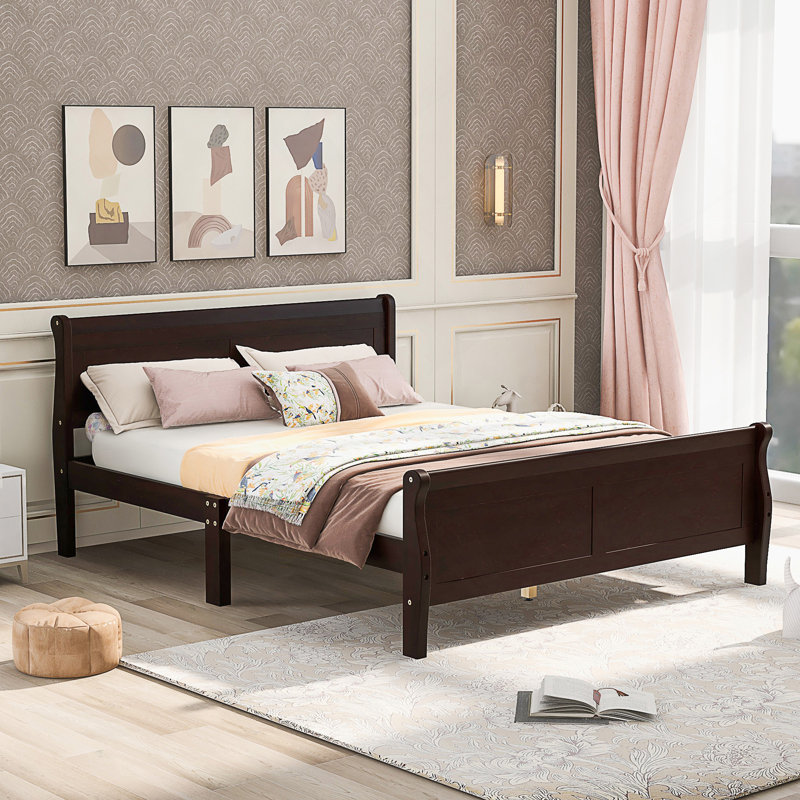 Wood Platform Bed With Headboard And Wooden Slat Support, Full, Espresso