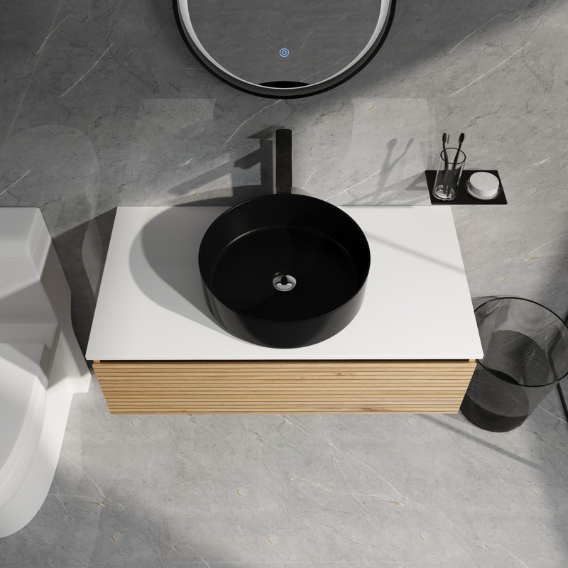 Meuble-lavabo flottant 36 po avec lavabo en céramique et tiroir à fermeture en douceur 36 po, 36"