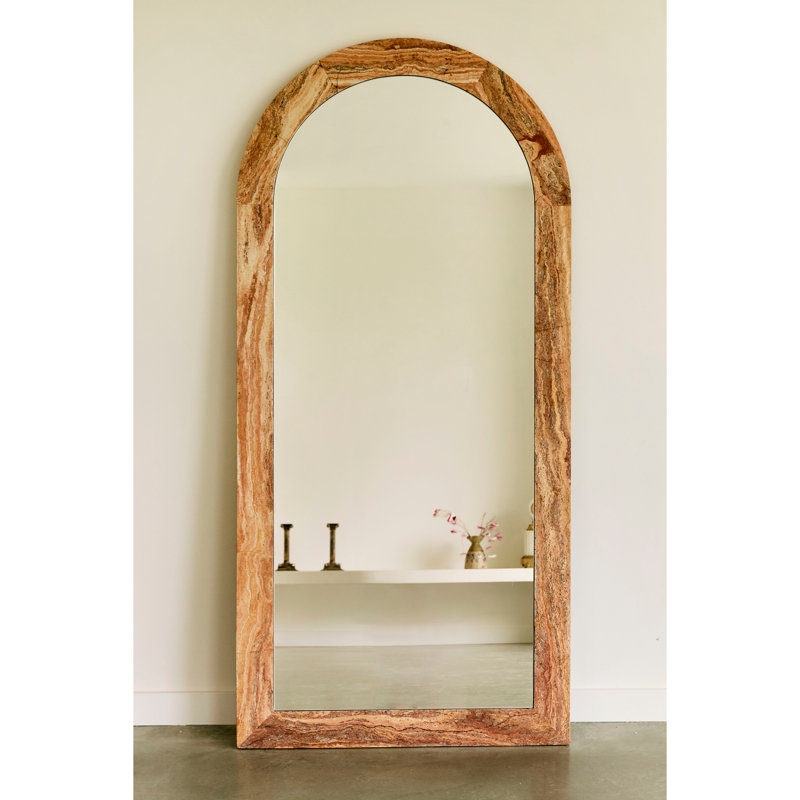 Zehra 35 in. x 75 in. Natural Stone Marble Arch Framed Mirror