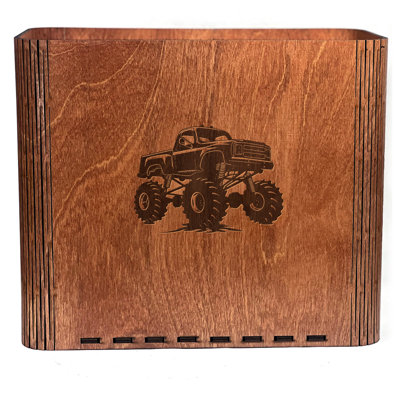 Slim Trash Can - Monster Truck - Wooden Garbage Bin for Bedroom