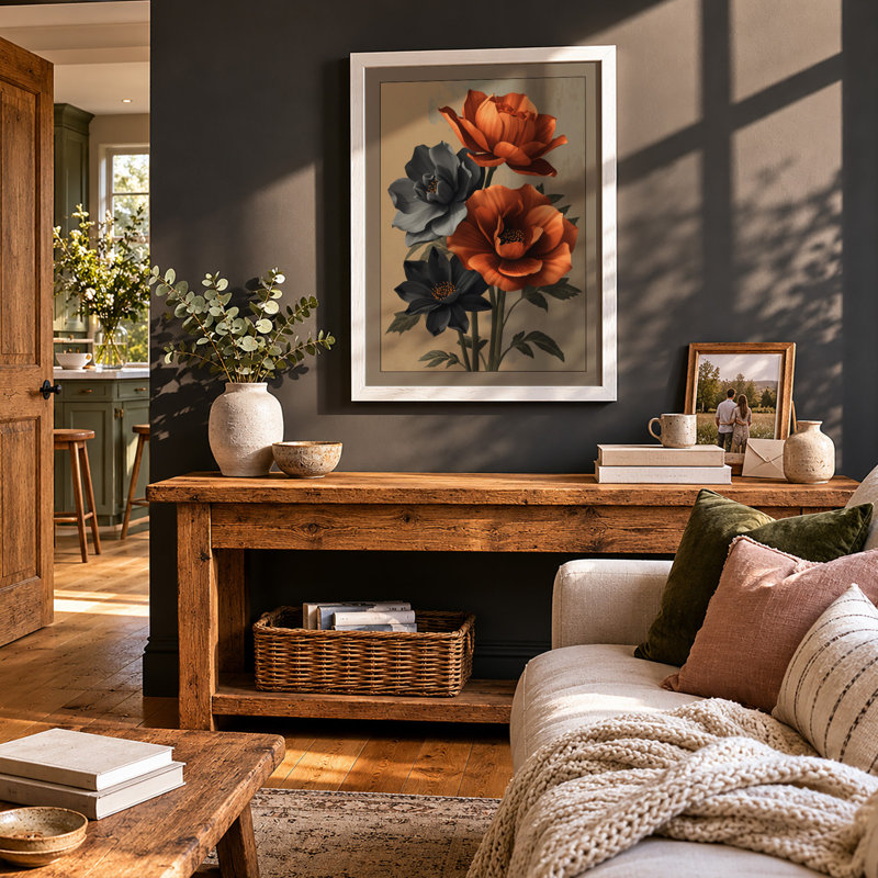 Three Blooms Study Botanical - Framed Print, A4 - 29.7 x 21.0 cm, White