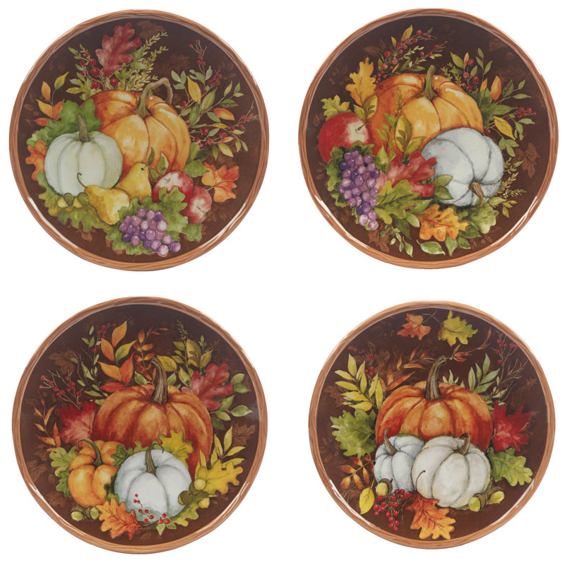 Harvest Blessings Multicolor Ceramic 16-Piece Thanksgiving Dinnerware Set