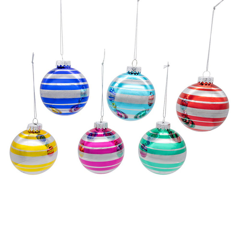 80MM Multicolor Striped Glass Ball Ornament Set
