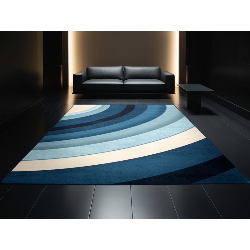 Machine Washable Pelico Sydney Opera House Modern & Contemporary Arc Rug in Blue – Navy Binding, 4x6