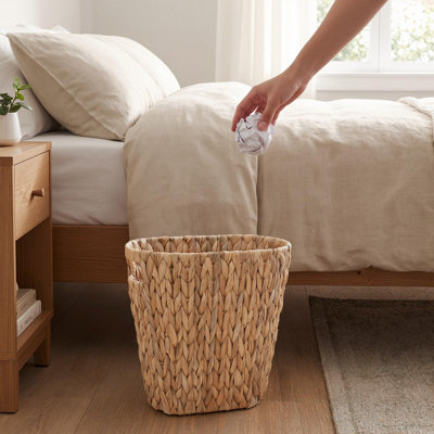 Poubelle en osier, corbeille à déchets en osier pour salle de bain, poubelle bohème en jacinthe d'eau tressée avec poignées intégrées pour chambre, bureau, décoration intérieure, cuisine, salon (brun)