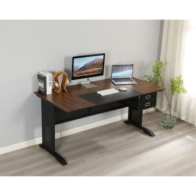 Computer Desk, 63 Inch Office Desk, Gaming Desk Writing 2 Drawers Desk for Home Office, Study, Modern Simple Desk,Metal Frame