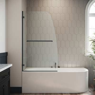 34"W x 58"H Frameless Shower Door,Hinged Pivot Tub with 5/16" Clear Tempered Glass