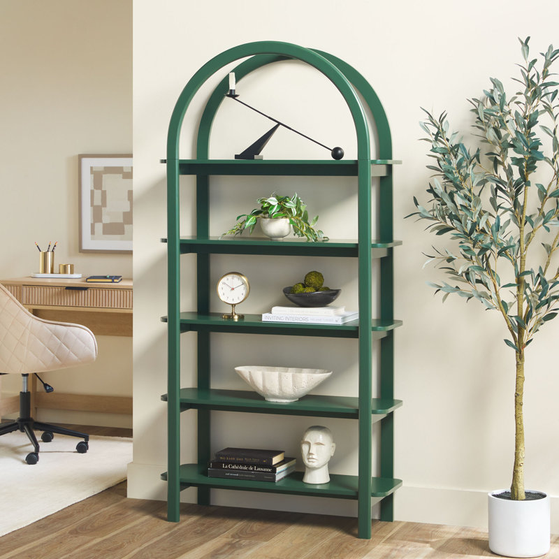 Bibliothèque de rangement moderne en bois arquée H 72 "x l 36" Yasirah, Vert