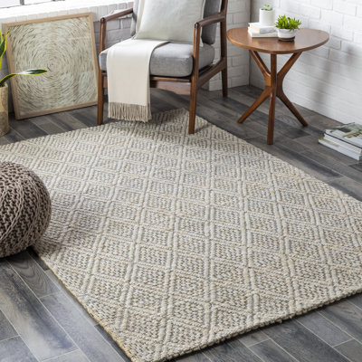 Tapis crème / gris en jute tissé à plat à la main à motif géométrique Winthrop