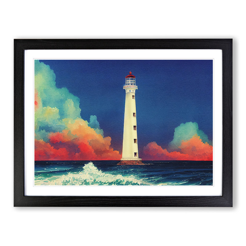 Lighthouse In Watercolour Vol.2 - Single Picture Frame Print, 34cm H x 46cm W, Black