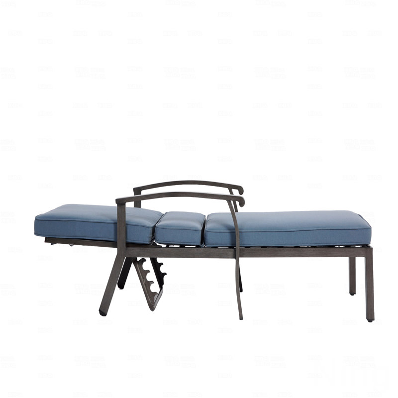 Outdoor Patio Lounge Chair, Aluminum Cast, Blue, Black