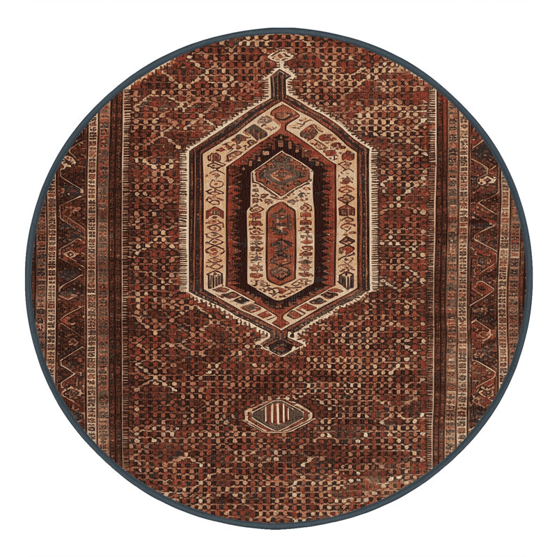 Machine Washable Persian Brown Area Rug, Round 8' x 8'