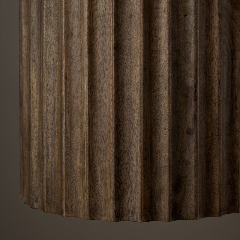 16.5" W x 19.5" H 3-Light Reversed-Flute Handcrafted Mango Wood Pendant in Nordic Wood with Matte Brass and White Glass Diffuser