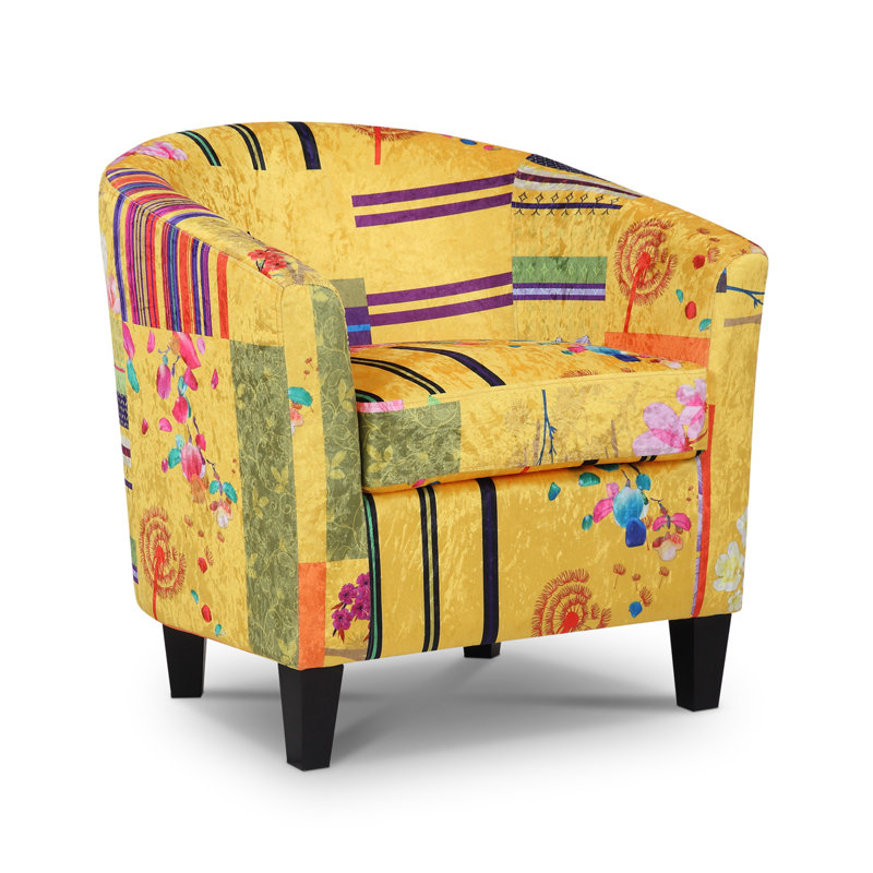 Angelice Multicoloured Patchwork Accent Tub Chair, Gold