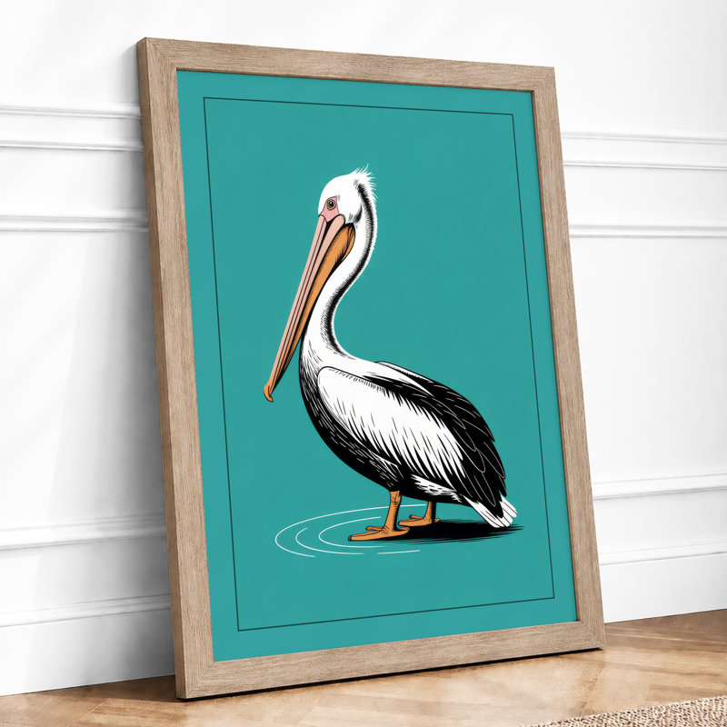 Graphic Pelican Modern - Framed Print, A1 - 84.1 x 59.4 cm, Oak
