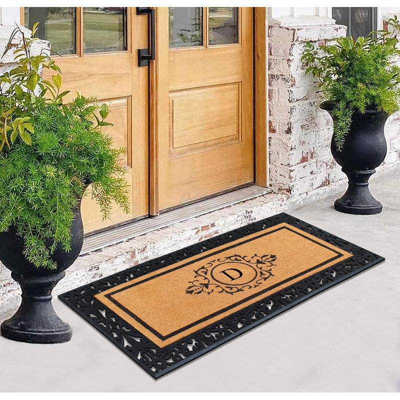 Tapis d'entrée antidérapant pour l'extérieur Abhijot Monogram, po